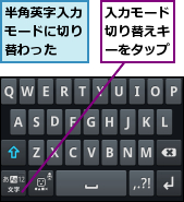 入力モード切り替えキーをタップ,半角英字入力モードに切り替わった