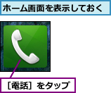 ホーム画面を表示しておく,［電話］をタップ