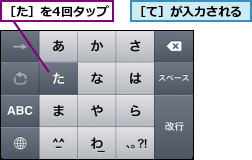 ［た］を4回タップ,［て］が入力される