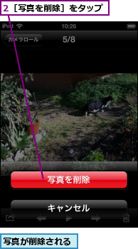 2［写真を削除］をタップ,写真が削除される