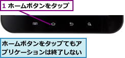 1 ホームボタンをタップ,ホームボタンをタップてもアプリケーションは終了しない