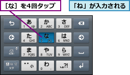 「ね」が入力される,［な］を4回タップ