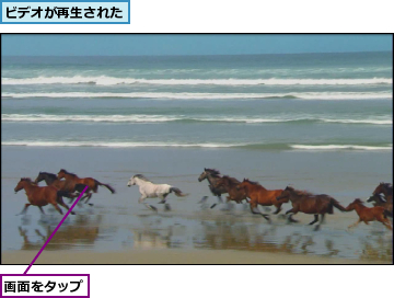 ビデオが再生された,画面をタップ