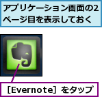 アプリケーション画面の2ページ目を表示しておく,［Evernote］をタップ