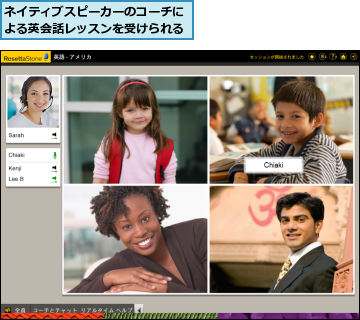 ネイティブスピーカーのコーチによる英会話レッスンを受けられる