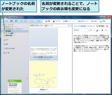 ノートブックの名前が変更された　　　,名前が変更されることで、ノートブックの表示順も変更になる　　