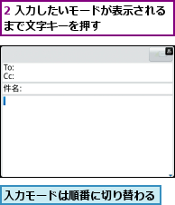 2 入力したいモードが表示されるまで文字キーを押す　　　　　　　,入力モードは順番に切り替わる