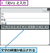 1 「えい」と入力,文字の候補が表示される