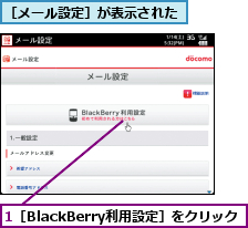 1［BlackBerry利用設定］をクリック,［メール設定］が表示された
