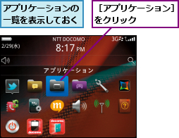 アプリケーションの一覧を表示しておく,［アプリケーション］をクリック    