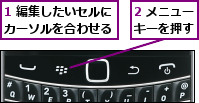 1 編集したいセルにカーソルを合わせる,2 メニューキーを押す