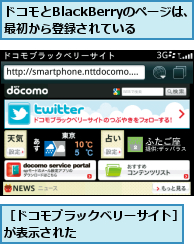 ドコモとBlackBerryのページは、最初から登録されている,［ドコモブラックベリーサイト］が表示された　　　　　　　　