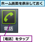 ホーム画面を表示しておく,［電話］をタップ