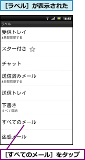 ［すべてのメール］をタップ,［ラベル］が表示された