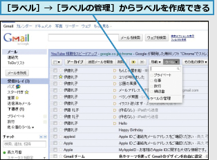 ［ラベル］→［ラベルの管理］からラベルを作成できる