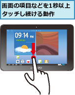 画面の項目などを1秒以上タッチし続ける動作　　　