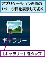 アプリケーション画面の　1ページ目を表示しておく,［ギャラリー］をタップ