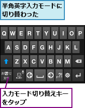 入力モード切り替えキーをタップ　　　　　　,半角英字入力モードに切り替わった　　　