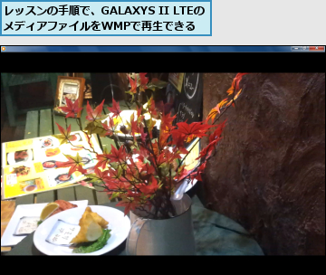 レッスンの手順で、GALAXYS II LTEのメディアファイルをWMPで再生できる　　　