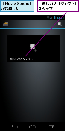 ［Movie Studio］が起動した,［新しいプロジェクト］をタップ　　　　　　