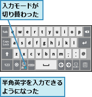 入力モードが切り替わった,半角英字を入力できるようになった　　　