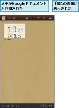 メモがGoogleドキュメントと同期された  ,手順1の画面が表示された　