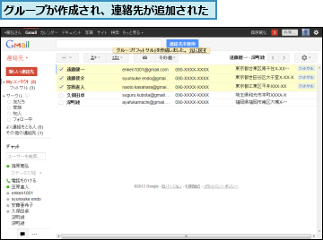 グループが作成され、連絡先が追加された