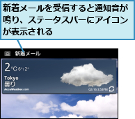 新着メールを受信すると通知音が鳴り、ステータスバーにアイコンが表示される