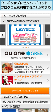 クーポンやプレゼント、ポイント　プログラムも利用することができる