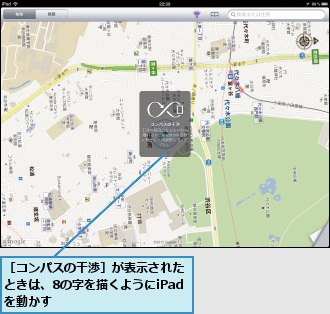 ［コンパスの干渉］が表示されたときは、8の字を描くようにiPadを動かす