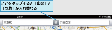 ここをタップすると［出発］と［到着］が入れ替わる　　　　