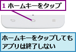 1 ホームキーをタップ,ホームキーをタップしてもアプリは終了しない　　
