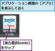 アプリケーション画面の［アプリ］を表示しておく        ,［総合書店honto］をタップ  