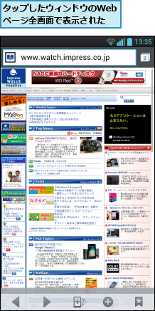 タップしたウィンドウのWebページ全画面で表示された