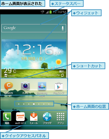 ホーム画面が表示された