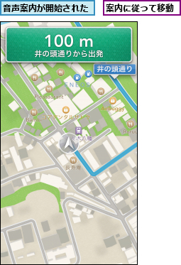 案内に従って移動,音声案内が開始された