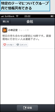 特定のテーマについてグループ内で情報共有できる    