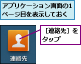 アプリケーション画面の1ページ目を表示しておく,［連絡先］をタップ  