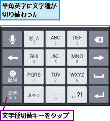 半角英字に文字種が切り替わった  ,文字種切替キーをタップ