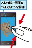 2本の指で画面をつまむような動作