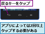 アプリによっては2回以上タップする必要がある  ,戻るキーをタップ