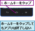 1 ホームキーをタップ,ホームキーをタップしてもアプリは終了しない