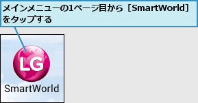 メインメニューの1ページ目から［SmartWorld］をタップする            
