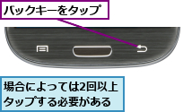 バックキーをタップ,場合によっては2回以上タップする必要がある