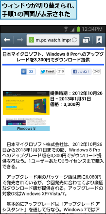 ウィンドウが切り替えられ、手順1の画面が表示された