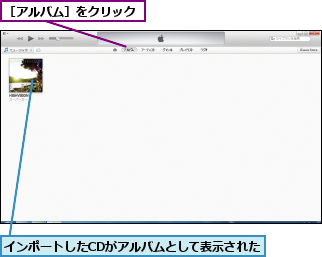 インポートしたCDがアルバムとして表示された,［アルバム］をクリック