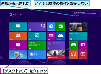 ここでは標準の動作を設定しない,通知が表示された,［デスクトップ］をクリック