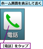 ホーム画面を表示しておく,［電話］をタップ