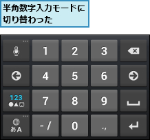 半角数字入力モードに切り替わった   