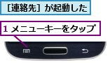 1 メニューキーをタップ,［連絡先］が起動した